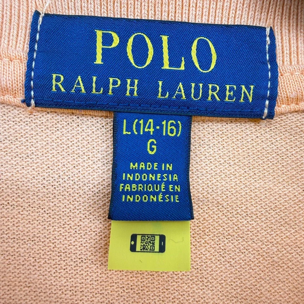 Polo Ralph Lauren Polo Shirt Boys L 14-16 Orange Polo Bear Fishing Embroidery